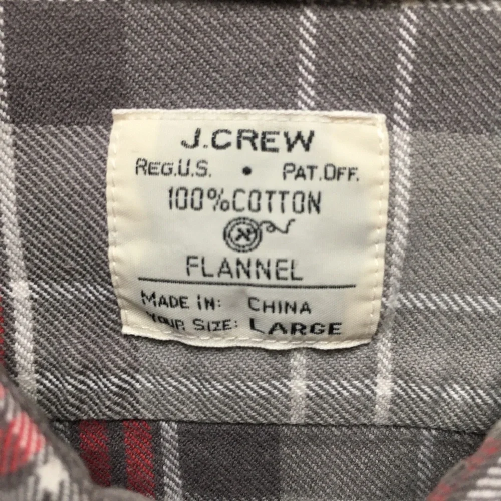 J Crew 100% Cotton Plaid Flannel Large Gray